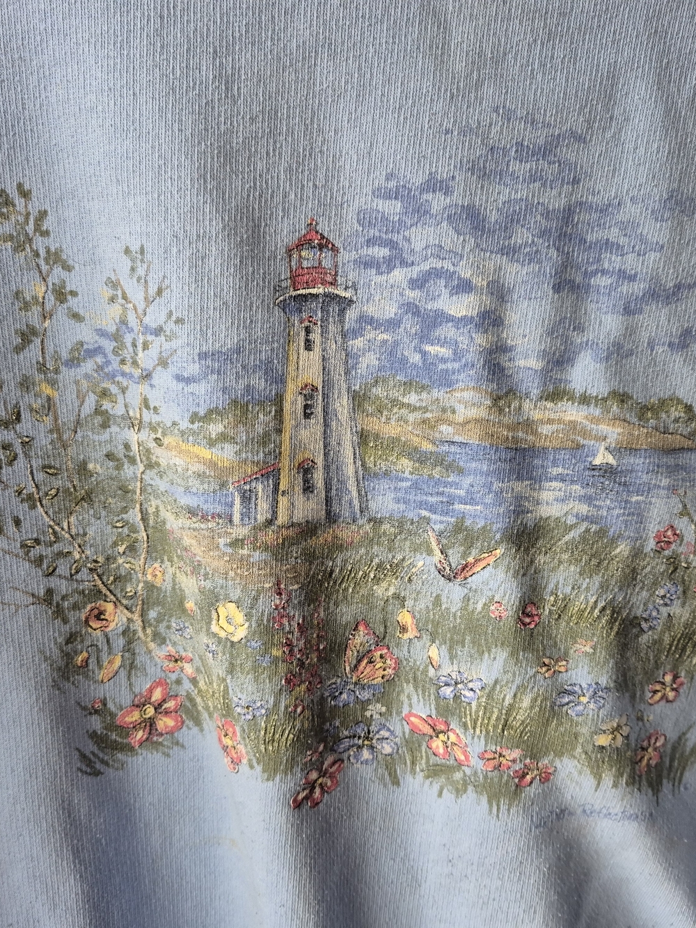Vintage Northern Reflections Light Blue Crewneck Sweater with Lighthouse Scene - Picture 3 of 6
